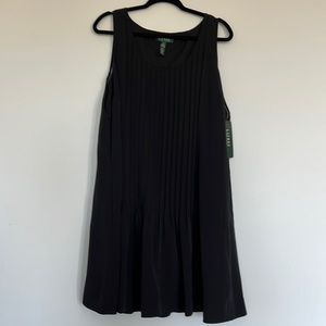 Lauren by Ralph Lauren black pleated sleeveless dress. Size 16. NWT. Lined